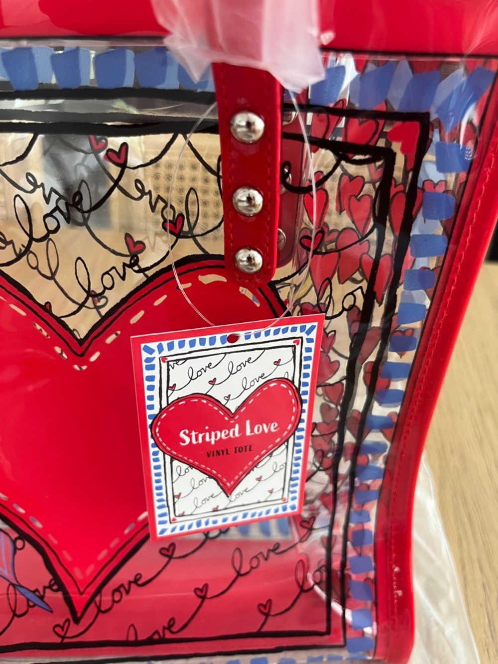 Brighton Red Heart Tote with Blue-Trim Panel - Picture 7 of 7